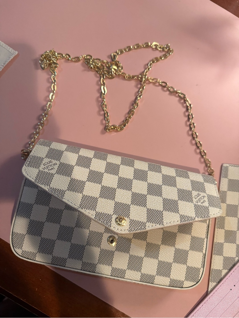 Louis Vuitton Damier Azur Envelope Crossbody with Gold Chain